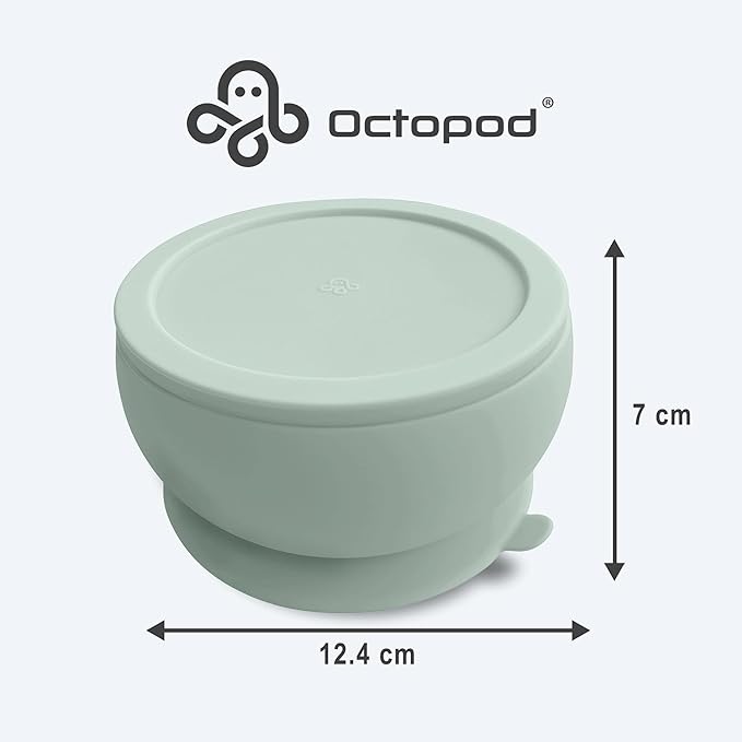 Octopod Silicone Baby Suction Bowl With Lid - Toddler & Baby Bowls, Baby Food Containers, Spill Proof Bowls For Toddlers, Suction Baby Bowls W/Lids, Food Grade Silicone Bowls For Babies (Sage Green)