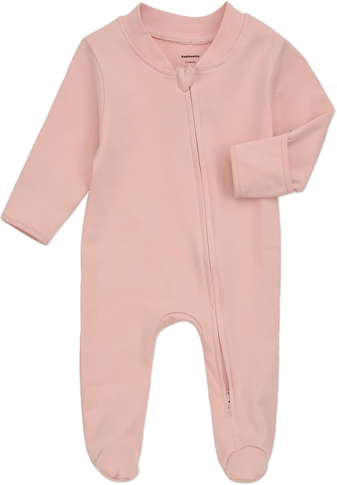 Aablexema Organic Cotton Baby Footie Pajamas with Mittens Newborn Soft Zip Sleeper