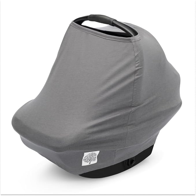 Parker Baby 4 in 1 Car Seat Cover for Girls and Boys - Stretchy Carseat Canopy, Nursing Cover, Grocery Cart Cover, High Chair Cover - “Pewter”