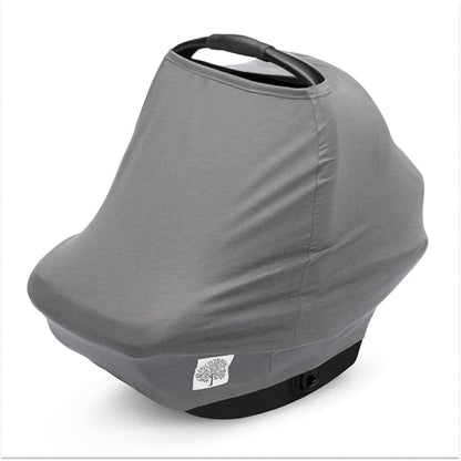 Parker Baby 4 in 1 Car Seat Cover for Girls and Boys - Stretchy Carseat Canopy, Nursing Cover, Grocery Cart Cover, High Chair Cover - “Pewter”