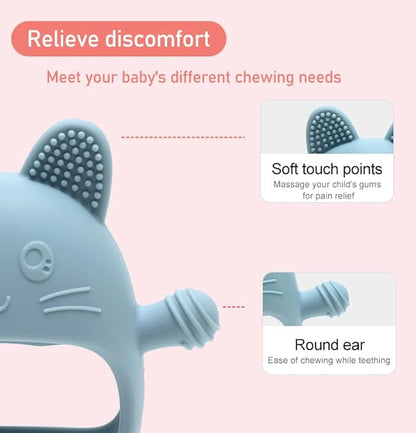 Rabbit Hand Guard Teether 2-Pack – Silicone Baby Teething Toys for Infants, Toddlers & Newborns – 100% Food Grade, BPA-Free¸Flexible Gum Soother (Rabbit Hand Guard - Blue/Green)