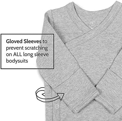 Baby Side Snap Bodysuit Set, 100% Cotton Boy Girl Unisex Kimono Onesie, 4 Pack