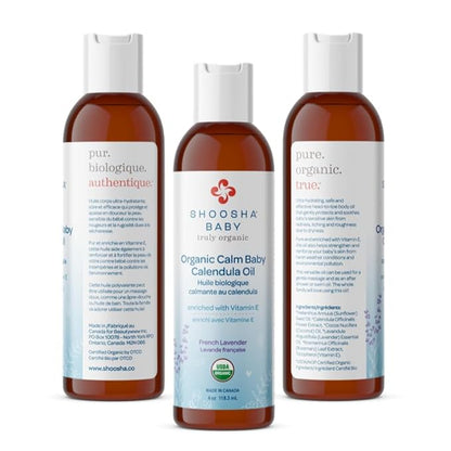 Shoosha Organic Calendula Oil French Lavender, for Babies, Real Calendula Oil, Calendula Massage Oil Moisturizer, Hypoallergenic, Gluten-Free, 100% Biodegradable