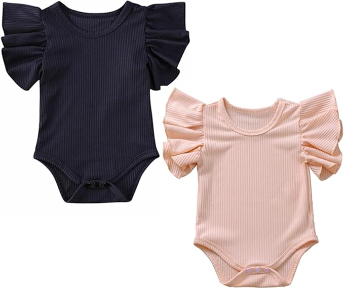 Newborn Infant Baby Girl Solid Ruffle Romper Bodysuit Jumpsuit Casual Clothes One Piece Outfit