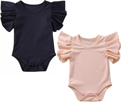 Newborn Infant Baby Girl Solid Ruffle Romper Bodysuit Jumpsuit Casual Clothes One Piece Outfit