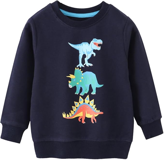 BeiVSlley Toddler Boys 3 Pack Cotton Pullover Crewneck Sweatshirt Long Sleeve Cartoon Shirt Sweaters Tops