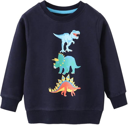 BeiVSlley Toddler Boys 3 Pack Cotton Pullover Crewneck Sweatshirt Long Sleeve Cartoon Shirt Sweaters Tops