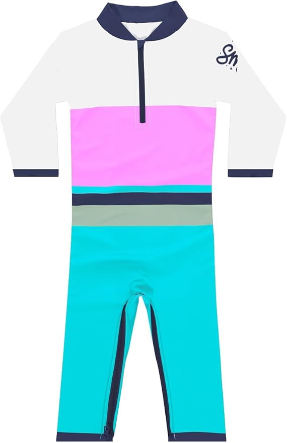 weVSwe Baby Toddler UPF 50+ Sun Protection Rash Guard Long Sleeve Swimsuit with Crotch Zipper