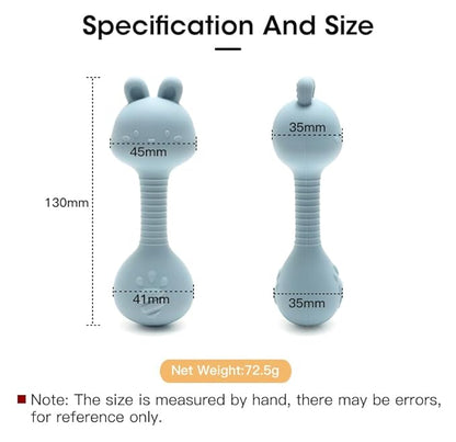 Silicone Rattle Teether for Babies – Soft BPA-Free Teething Toy & Sensory Rattle – 100% Food Grade Silicone, CPC Certified – Soothing Relief for Infants & Toddlers (Rabbit - Pink)