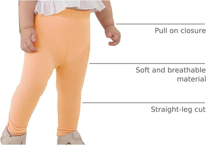 DREAM BUS 5 Pack Toddler Girl Pants Baby Girl Solid Ribbed Pants Toddler Girls Bottoms Leggings Newborn Cotton Jogger