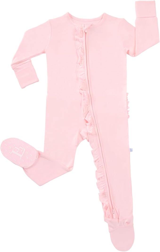 Footie Two-Way Ruffled Zip Mitten Cuffs One-Piece Sleep Play Rompers