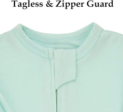 Aablexema Baby Zipper Pajamas Bamboo Rayon, 3pcs Unisex Infant Onesie with Mitten Long Sleeve Footed Pjs