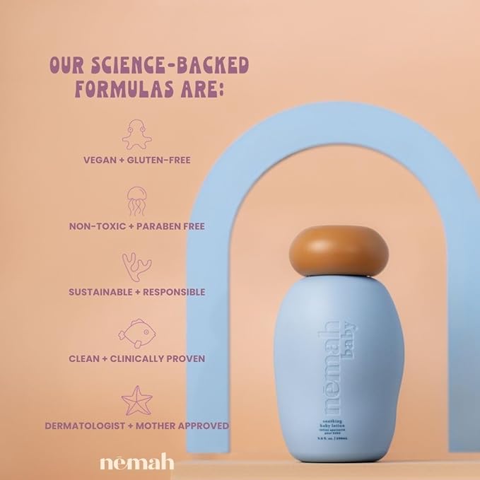 Nemah Baby Lotion, Baby Moisturizer For Sensitive Skin, Lotion For Newborn And Toddlers, With Chamomile Aloe Vera Jojoba Oil, Lightweight Non-Greasy, Fast Absorbing, Vegan & Cruelty Free, 9.8 Fl Oz