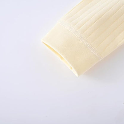 Baby Ribbed Romper and Hat Set with Bear Applique, 100% Cotton Infant Bodysuit, White, Long Sleeve