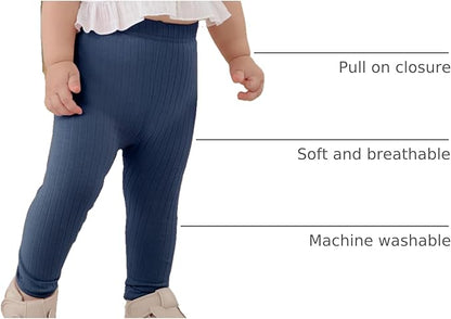 DREAM BUS 5 Pack Toddler Girl Pants Baby Girl Solid Ribbed Pants Toddler Girls Bottoms Leggings Newborn Cotton Jogger