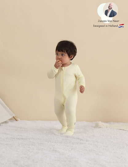 Jimonda Bamboo Baby Pajamas,Unisex Boys Girls One-Piece Footies,Long Sleeve Sleepers 2-Way Zip closure Romper
