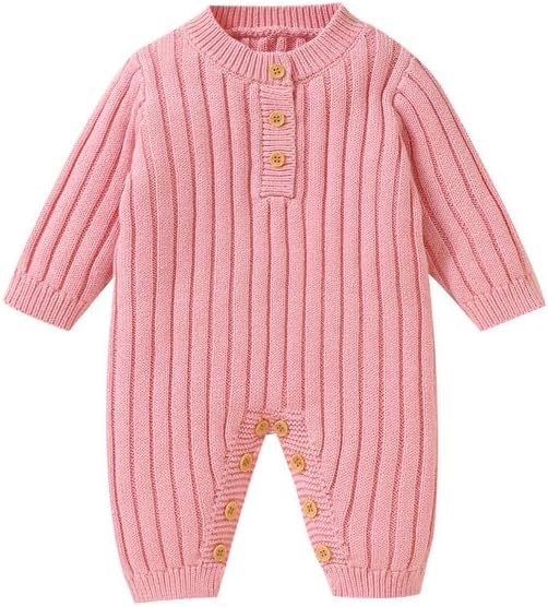 Neiwech Baby Boy Girl Romper Newborn Infant Knit Striped Solid Long Sleeve One Piece Jumpsuit Clothes