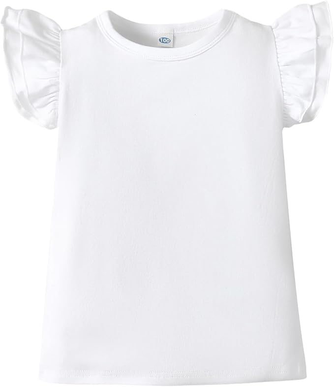 12M-14Y Toddler Baby Girls T Shirt Solid Color Blouse Ruffle Top Cotton Casual Tees Plain Shirt
