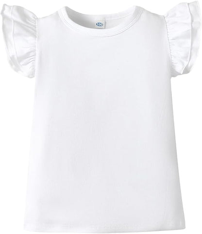 12M-14Y Toddler Baby Girls T Shirt Solid Color Blouse Ruffle Top Cotton Casual Tees Plain Shirt