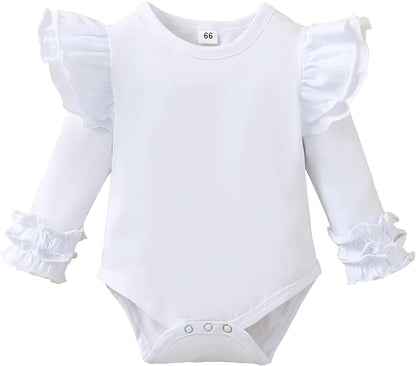 Baby Girl Solid Color Romper Infant Ruffle Sleeve Bodysuit One Piece Outfit Toddler Jumpsuit clothes