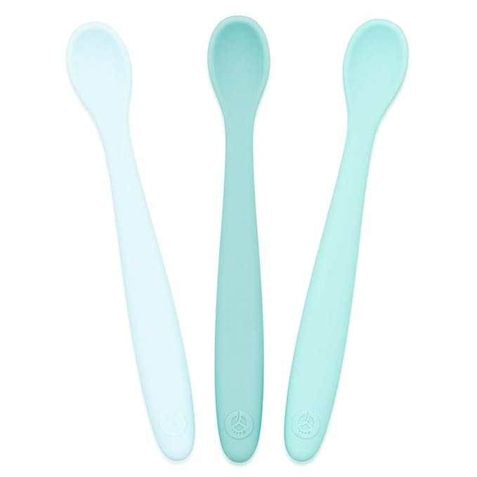 WeeSprout Silicone Baby Spoons - First Stage Infant Feeding Utensils With Soft-Tip, Bendable Kitchenware for Parent & Self-Feeding, Ultra-Durable, Dishwasher Safe, Travel Case, Set of 3