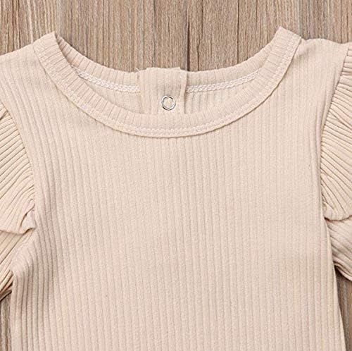 Mubineo Infant Baby Girl Basic Plain Rib Knit Ruffle Long Sleeve Romper Bodysuit Tops