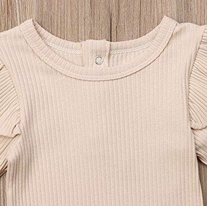 Mubineo Infant Baby Girl Basic Plain Rib Knit Ruffle Long Sleeve Romper Bodysuit Tops