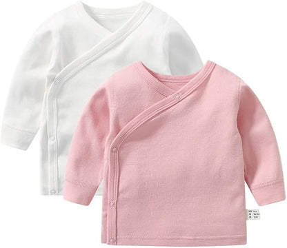Baby Long Sleeve Side-snap Cotton Shirt Unisex Newborn Girls Boys Kimono Tee Shirts Top