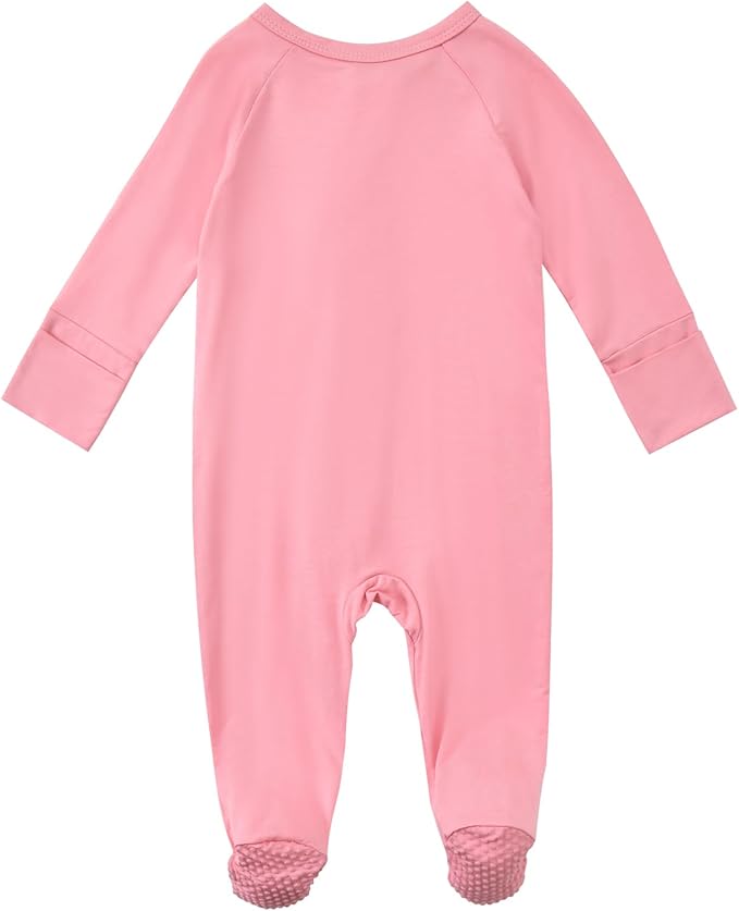 Baby Footed Pajamas with Mittens Rayon from Bamboo 2pcs Newborn Infant 2-way Zipper Pjs Cute Sleeper Outfit