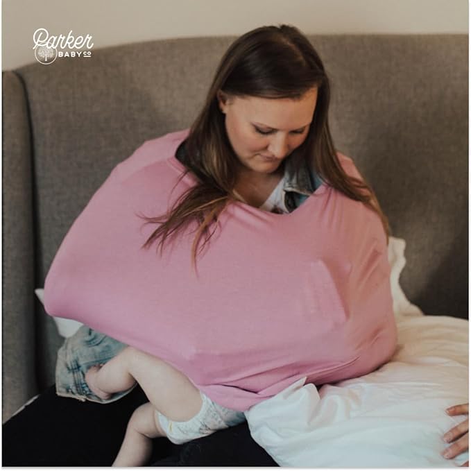 Parker Baby Co. 4 in 1 Car Seat Cover for Girls and Boys - Stretchy Carseat Canopy, Nursing Cover, Grocery Cart Cover, High Chair Cover - Lily