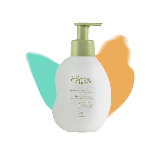 natura - Mamãe e Bebê Baby Fast Absorbing Moisturizer - 100% Vegan - Vegetable Oil & Cupuaçu Butter - 98.8% Natural Origin - All Skin Types - Cruelty Free - Baby Essentials - 6.7 fl oz (200ml)