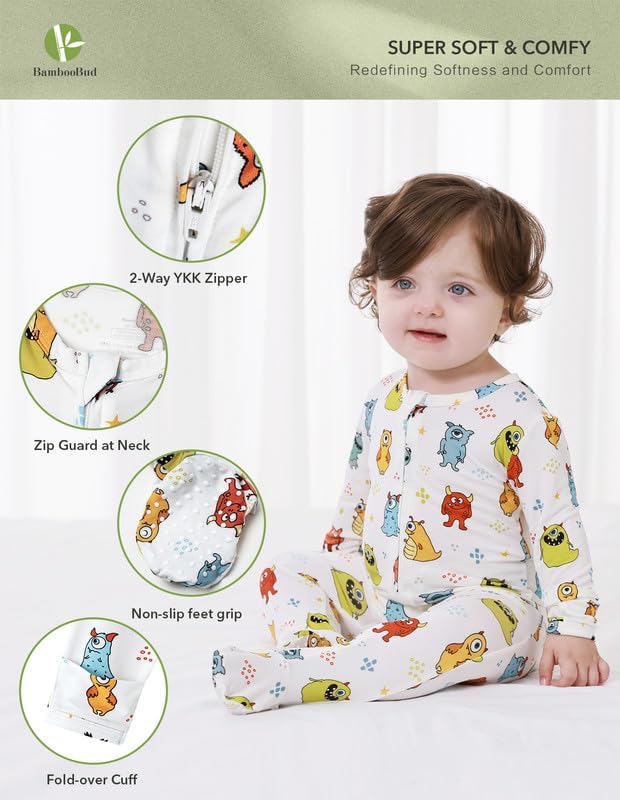 Baby Footie Romper Pajamas Unisex Newborn Infant Pjs Soft Rompers Viscose from Bamboo Sleepwear
