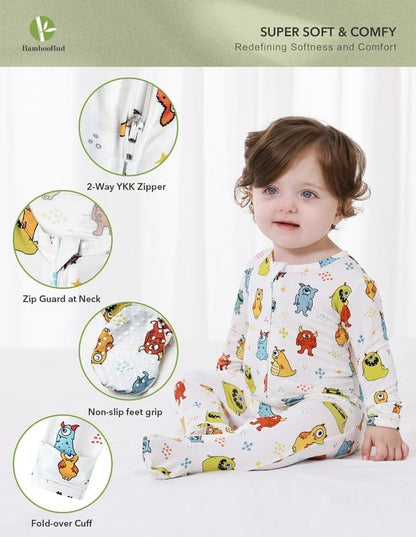 Baby Footie Romper Pajamas Unisex Newborn Infant Pjs Soft Rompers Viscose from Bamboo Sleepwear