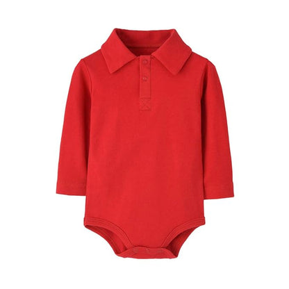 Teach Leanbh Infant Baby Polo Bodysuit Cotton Long Sleeve Pure Color Shirt 3-24 Months (18 Months, Red)