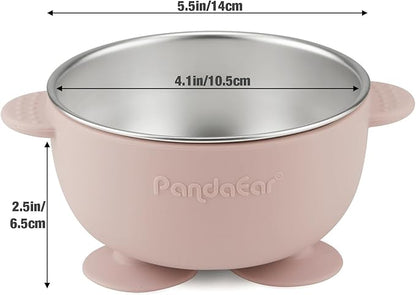 PandaEar 3 Pack Stainless Steel Baby Suction Bowls, Non-Slip Child Food Bowl with Silicone Sleeve for Kids Toddlers Infants, Unbreakable & Mess Free (Pink)