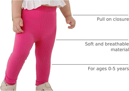 DREAM BUS 5 Pack Toddler Girl Pants Baby Girl Solid Ribbed Pants Toddler Girls Bottoms Leggings Newborn Cotton Jogger