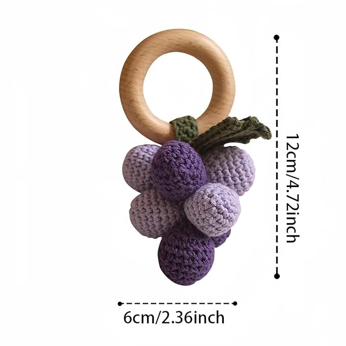 Wooden Baby Rattle Toys Stuffed Crochet Rattle with Teether Ring for Newborn Babies Fruit Wooden Teether Toy Infant Toddler Handcrafted Crochet Rattles Cute Shower Gifts for Boy and Girls