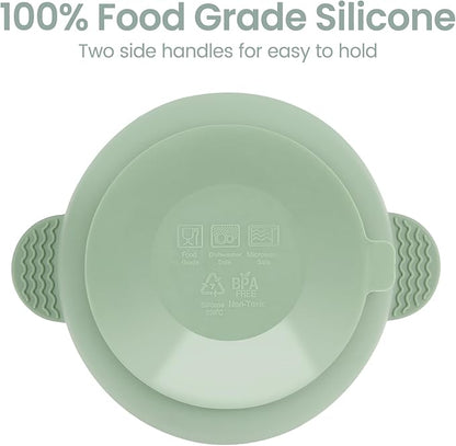 Baby Bowls with Suction and Baby Spoons Set of 3, Silicone Stay Put Bowls and Feeding Spoons for Babies Toddlers Kids, BPA Free,Microwave and Dishwasher Safe