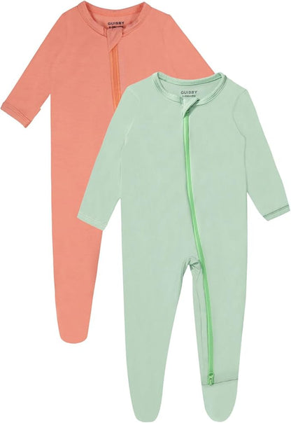 GUISBY Pajamas for Baby Boys & Girls, Infant Onesie with Mitten Long Sleeve Footed Pjs