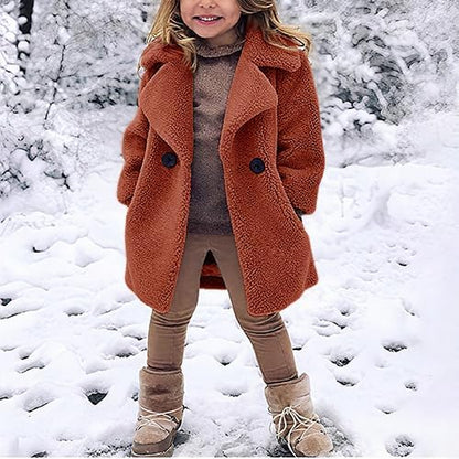 rrhss Baby Girls Faux Fur Teddy Long Coat Toddler Kids Winter Fleece Jacket Warm Outwear Clothes