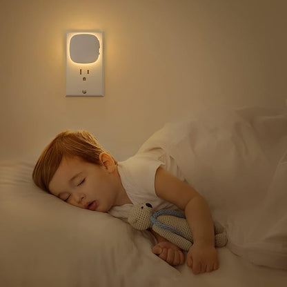 AUVON Plug-in LED Backlit Night Light with Motion Sensor & Dusk to Dawn Sensor, Dimmable Warm White Nightlight with 1-50 lm Adjustable Brightness for Bedroom, Bathroom, Stairs, Hallway (4 Pack)