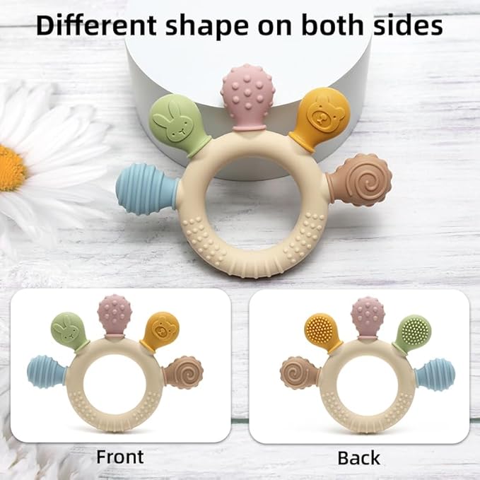 Silicone Teether for Babies 2-Pack – Soft & Easy Grip Teething Toys for Infants & Toddlers – 100% Food Grade Silicone, CPC Certified, BPA-Free Gum Soothers (Palm Teether/Colorful & Green)