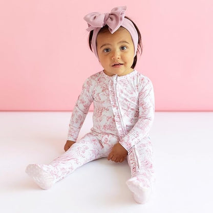 Ruffled Zippered Vintage Pink Rose One Piece