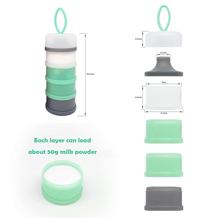 Formula Dispenser Container, Portable Milk Powder Dispenser, Baby Feeding Travel Storage Container, Non-Spill Stackable Baby Snack Storage Container, BPA Free, 4 Compartments