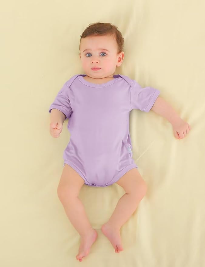 Bamboo Rayon Baby Bodysuit,Short Sleeve Bodysuits Solid Color Outfits for Infant Boys Girls Soft Clothes
