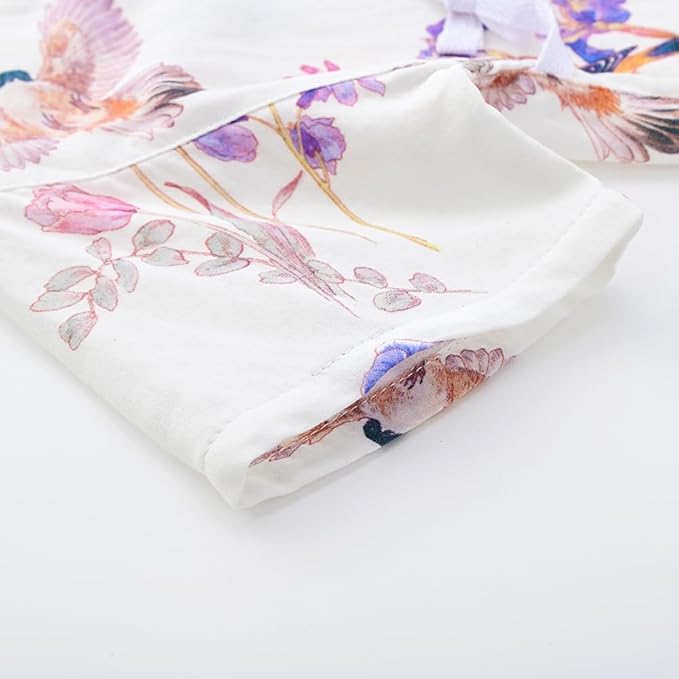 BINIDUCKLING Baby Kimono Style Wrap Over Bodysuit Soft Muslin Fabric Graphic Print