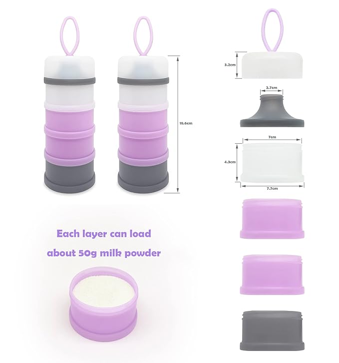 Baby Formula Dispenser, Portable Milk Powder Dispenser Container, Baby Feeding Travel Storage Container, formula mixer, formula holder, BPA Free, 4 Compartments, 2 Packs, dispensador de fórmula