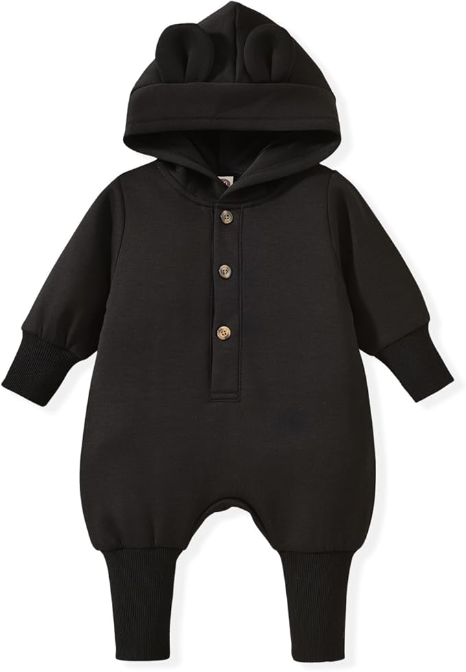 Unisex Baby Hooded Jumpsuit Infant Boy Girl Long Sleeves Romper Fall Winter Spring Outfits Preemie-18 Months