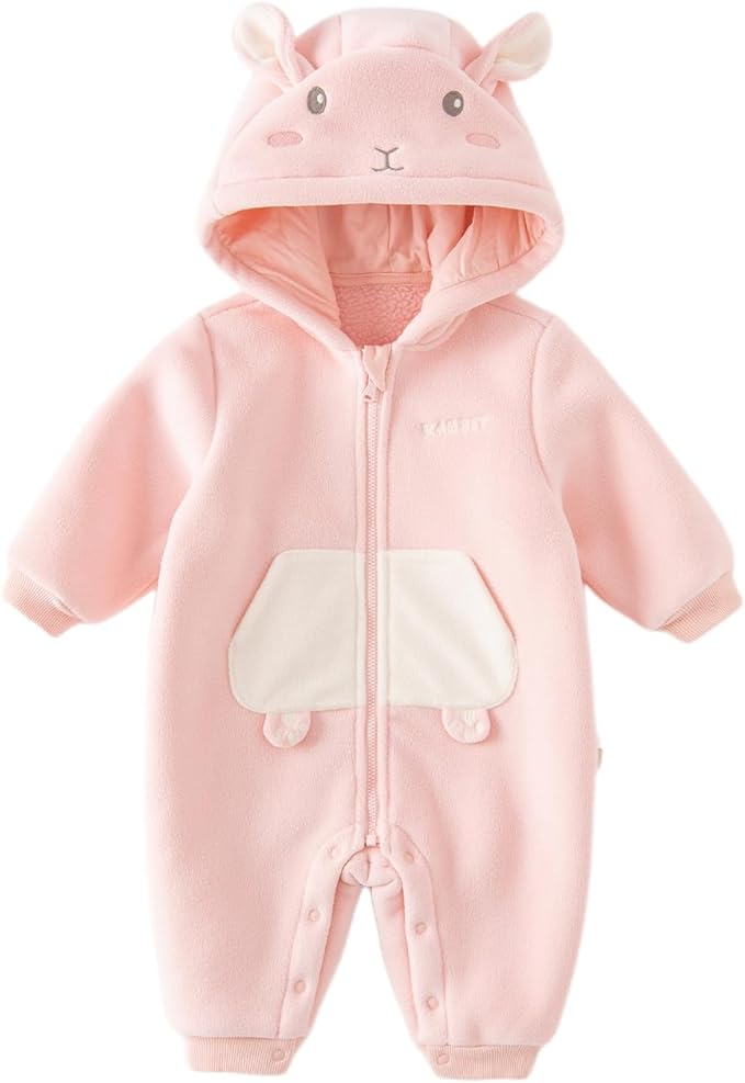 DAVE&BELLA Animal Jumpsuit for Baby Boy Girl, Hooded Winter One-Piece Romper Zip Up Fleece Infant Bodysuit with Snap Closure