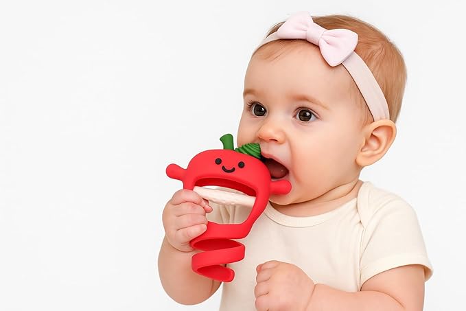 Baby High Chair Suction Toys Teething Chew - Silicone Apple Teething Relief Toys Silicone Teethers Table Toys, Food Grade Silicon for 6 12 18 Months(Green)